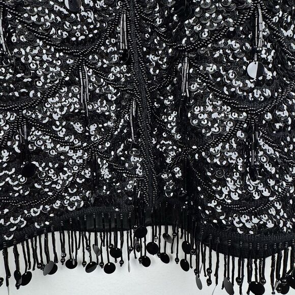 Vintage Heavy Beaded Fringe Tank Women M Black Sequin 50s 60s Old Hollywood Glam - Picture 6 of 16